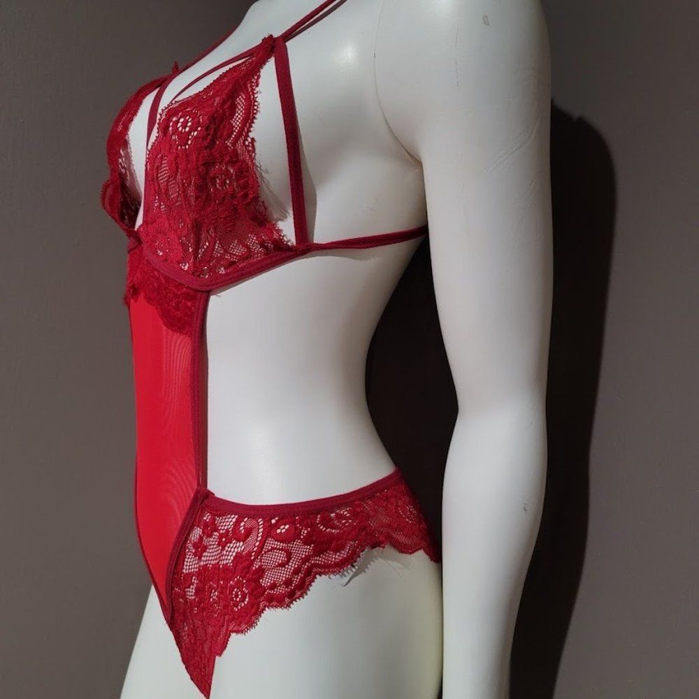 Floral Lace Mesh Cut-out Teddy Bodysuit - Picture 3 of 8